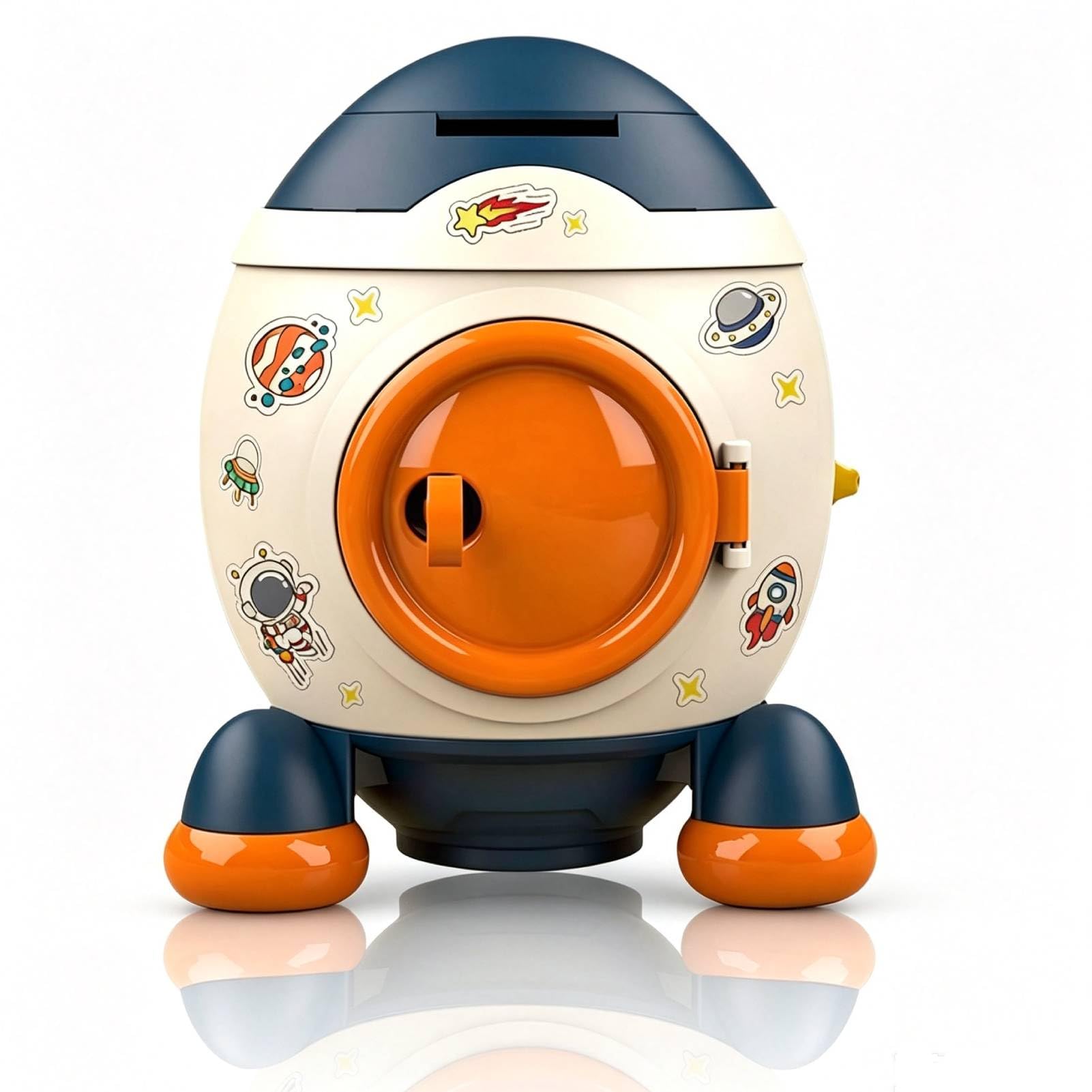 Salvadanaio a forma di razzo spaziale, stile cartone animato, salvadanaio per bambini, monete, salvadanaio per bambini, salvadanaio per bambini e ragazze (blu Morandi)