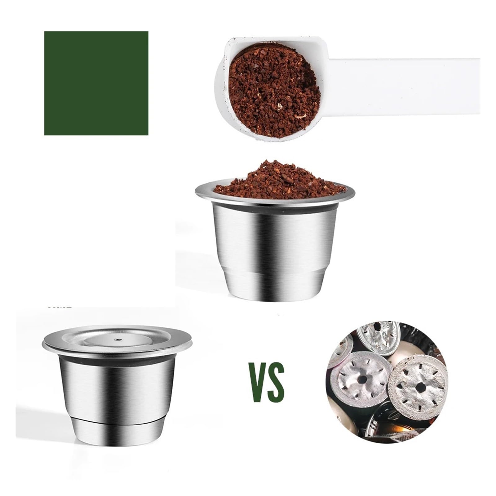 Filtros De Cápsulas De Café Reutilizables For Máquina, Cápsulas De Acero Inoxidable Con Cuchara, Compatibles Con Café Nespresso,Inissia Y Pixie(3cap1t)