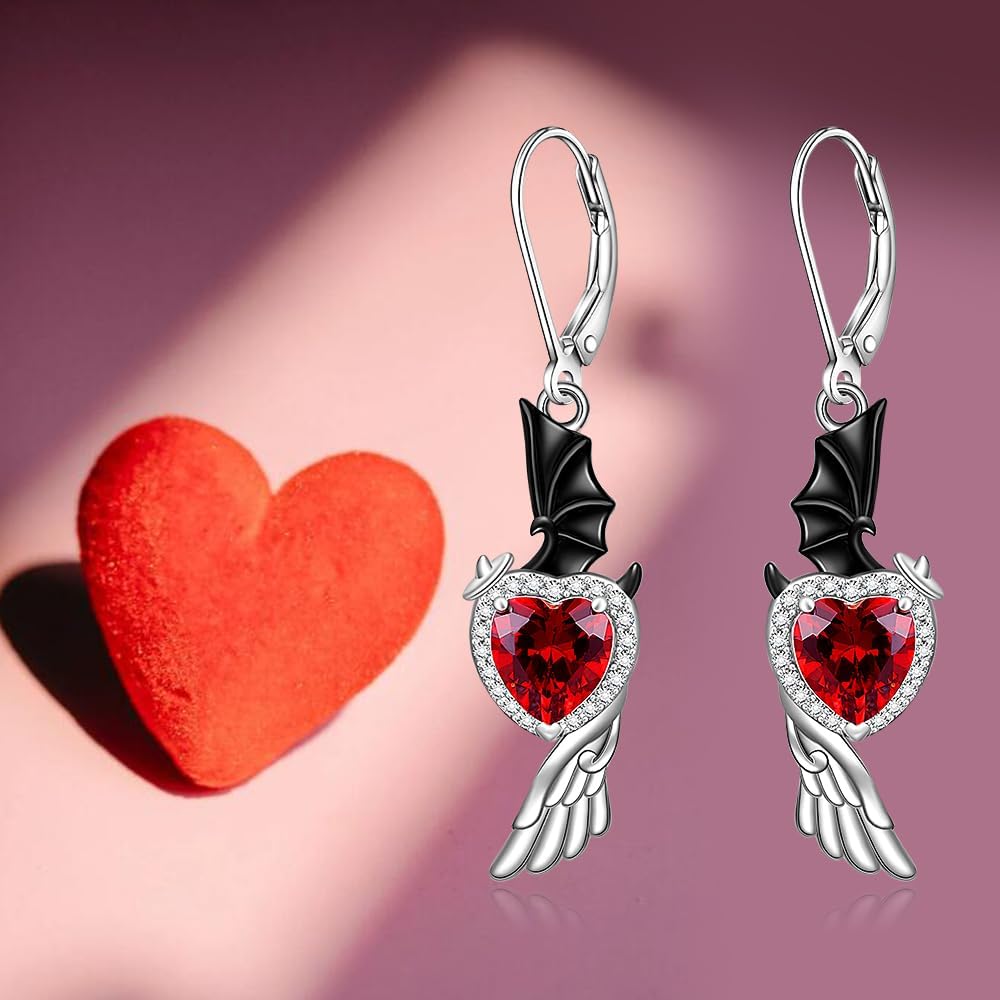 Angel Devil Earrings Angel Wing Earrings for Women Sterling Silver Dangle Drop Black and White Wings Jewelry - Image 9