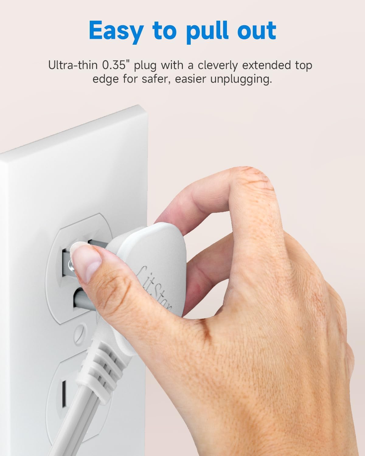 Flat Plug 1Ft Short Extension Cord, White 90-Degree Plug Low Profile Power Adapter, 3-Prong Indoor Grounded Small Extension Cord 16AWG 13A 1625W 3 Pack - Image 6