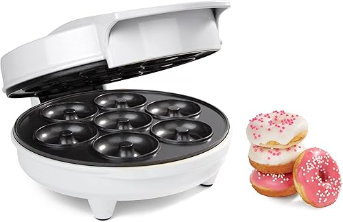 Miniatura 8 de Mini máquina de donas, superficie eléctrica antiadherente que hace 7 donas pequeñas, decora el hielo helado para tus propias golosinas de postres
