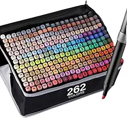 Conjunto de Canetas Marcador Permanente Canetinhas para Colorir Touch com Ponta Dupla para Desenhos Profissional e Escolar com Duas Pontas Hidrográficas com Estojo para Transporte Brashopmall® (262)