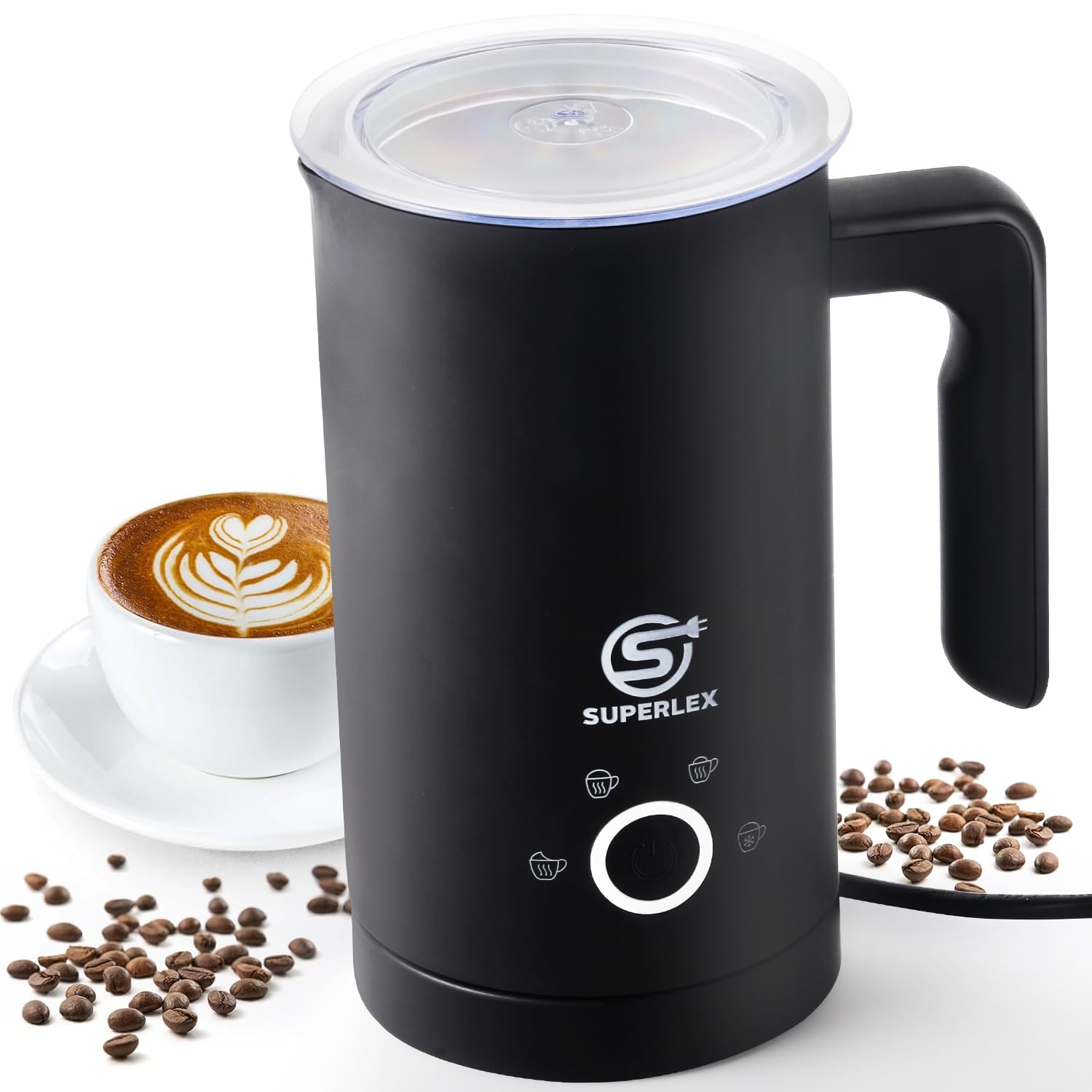 JXXM 6-in-1 Milk Frother 600W - 22 Oz Stainless Steel, Hot & Cold Frothing For Latte, Cappuccino, Hot Chocolate (Black) - View #9