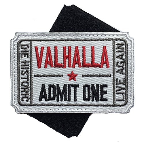 Homiego Ticket To Valhalla Admit One Die Historic Live Again Tactical Morale Badge Embroidery Hook & Loop Patch (1Black+1White) #TOP2