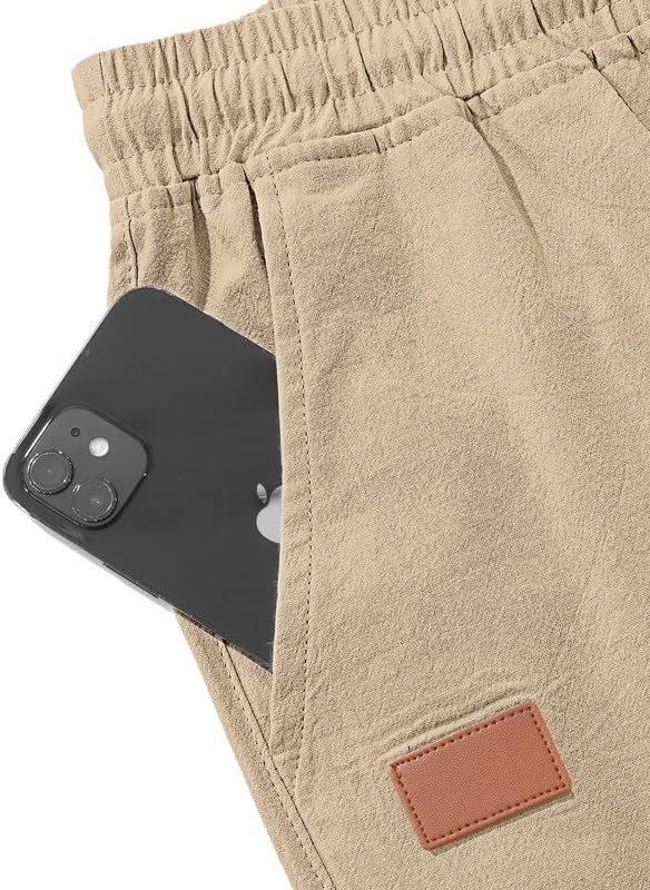 Men's Cotton Linen Shorts 9 inch Drawstring Casual Elastic Waist Summer Beach with Pockets - Image 8