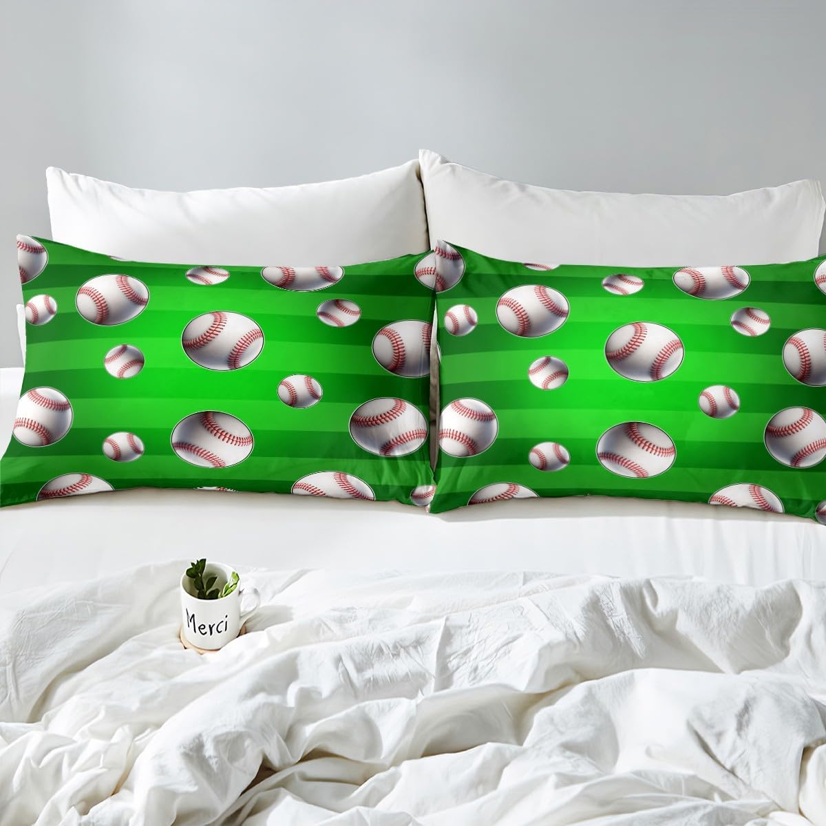 jejeloiu Baseball Bedding Set Toddler Size Ball Comforter Cover Set for Boys Girls Teens Sports Game Duvet Cover Gift for Baseball Lover Bedspread Cover Room Decor Pale Green Quilt Cover,No Comforter