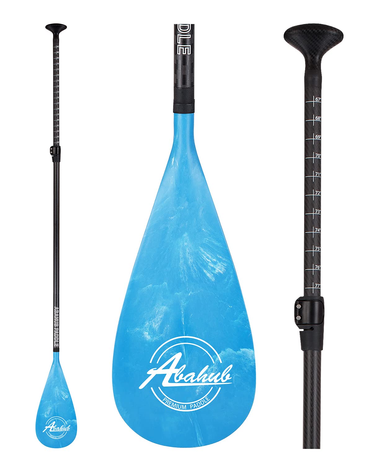 Abahub Carbon SUP Paddles, 1 x 3 Section Adjustable 67" - 86" Carbon Fiber Shaft, Lightweight Stand-up Paddle Oars for Paddleboards, with a Carrying Bag