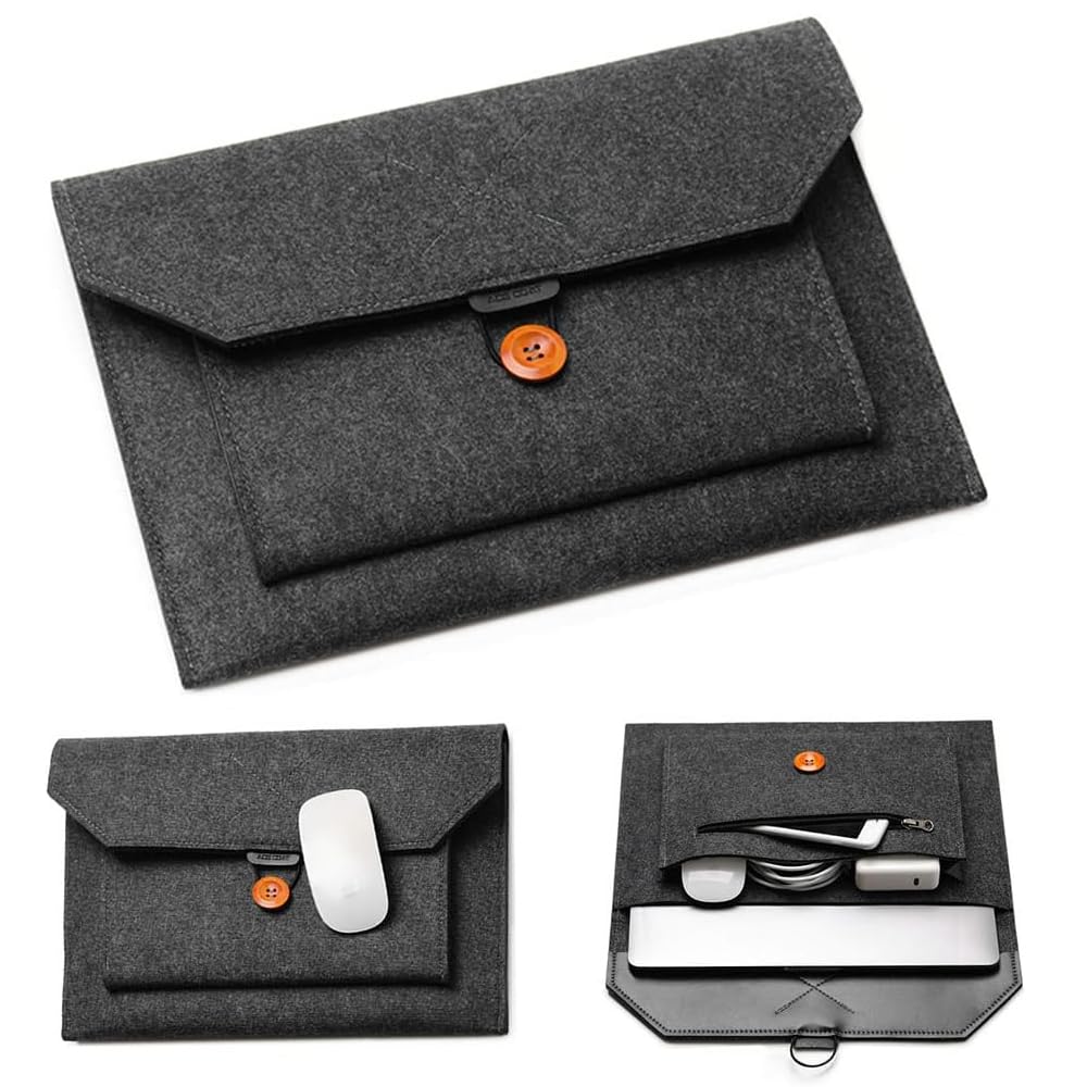 JoyzzzFelt Laptop Sleeve, 13 Inch Durable Laptop Case, Felt Case with Pocket, Ultralight Notebook Tablet Sleeve, Multi-Pocket Pouch Bag Briefcases for Business Travel (Dark Gray)
