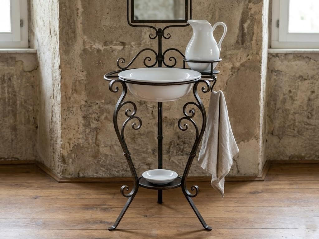 Ceramiczny zestaw toaletowy do umywalki z żelaza lub drewna Antyczna biała łazienka