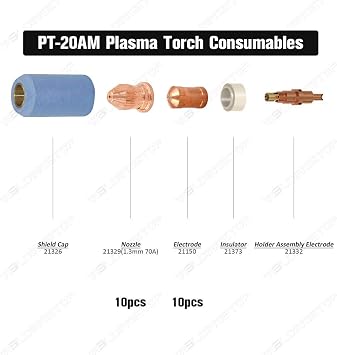 20pcs Plasma Cutter Electrode 21150 Nozzle Tip 21329 80A for PT-20AM