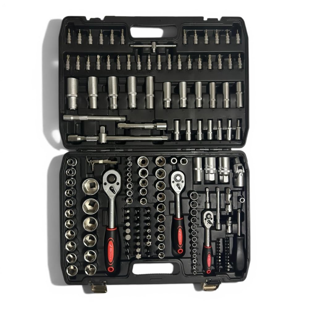 Set Chiavi a Bussola Professionale | 171 Pezzi in Acciaio Cromo Vanadio Cr-V | Valigetta Attrezzi Completa con Cricchetti (171 pz)