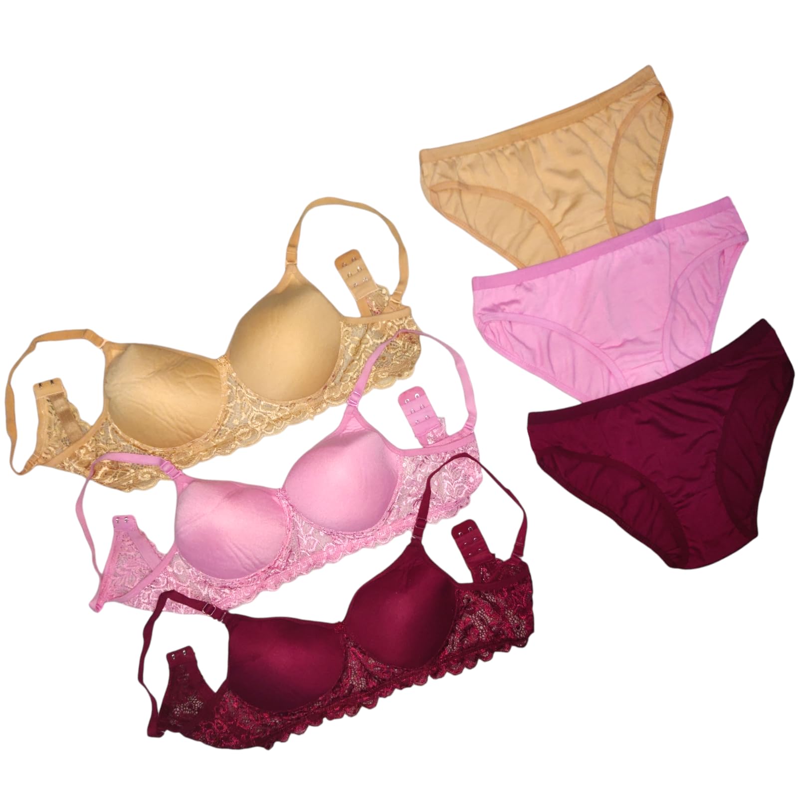 piylu Women's Cotton Blend Lightly Padded Lingerie Set Wirefree T-Bralette Bra (Pack of 3)-picture-29