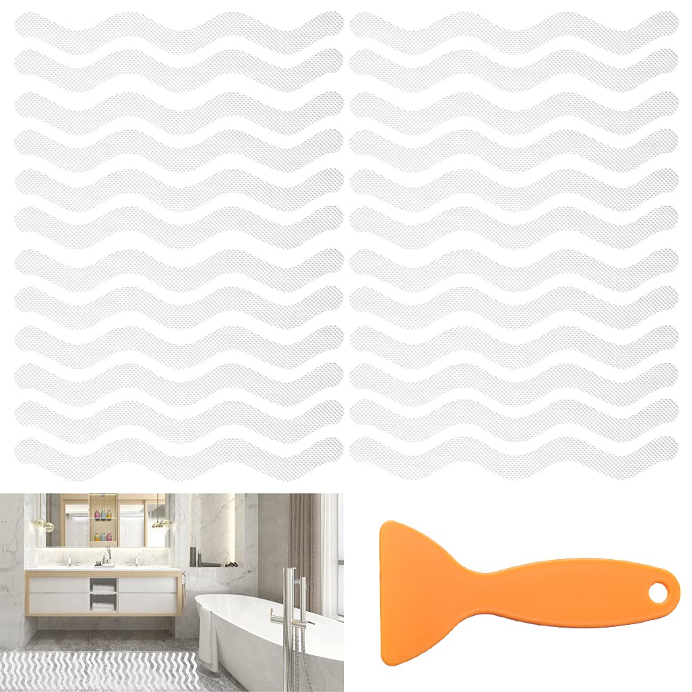 Cclkhy Transparent 24 Pcs Non Slip Bathtub Stickers, Wave Non Slip Stickers, Shower Stickers, Self-Adhesive Non-Slip Strips Stickers For Bath Tub, Stairs, Shower Room, Slippery Surfaces