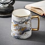 Keramische Teetassen und Untertassen, Kaffeetassen, goldene Marmorbecher, kreative Persönlichkeitstrends, Starbucks-Tassen in einfachen Keramiktassen mit Deckel (Color : 2)