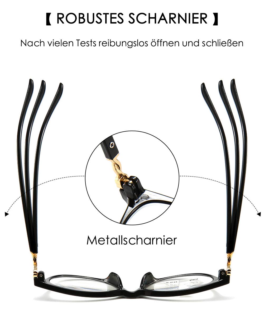 KOOSUFA Damen Gleitsichtbrille Progressive Multifokus Lesebrille Cateye | Intelligente Gleitsicht, Anti-Blaulicht, Katzenaugen, Kunststoff, Hornbrille Lesehilfe, 1,0 1,5 2,0 2,5 3,0 3,5