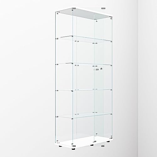 Miniatura 18 de Vitrina de cristal con 4 estantes con tira de luces LED y cerradura, vitrina de vitrina con ruedas y 1 puerta, vitrina de vidrio templado para sala