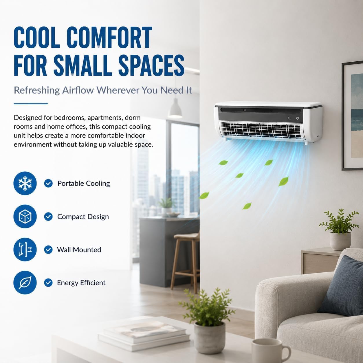 Aire acondicionado de pared sin unidad exterior, aire acondicionado portátil | Refrigeración instantánea en 30 segundos (B)