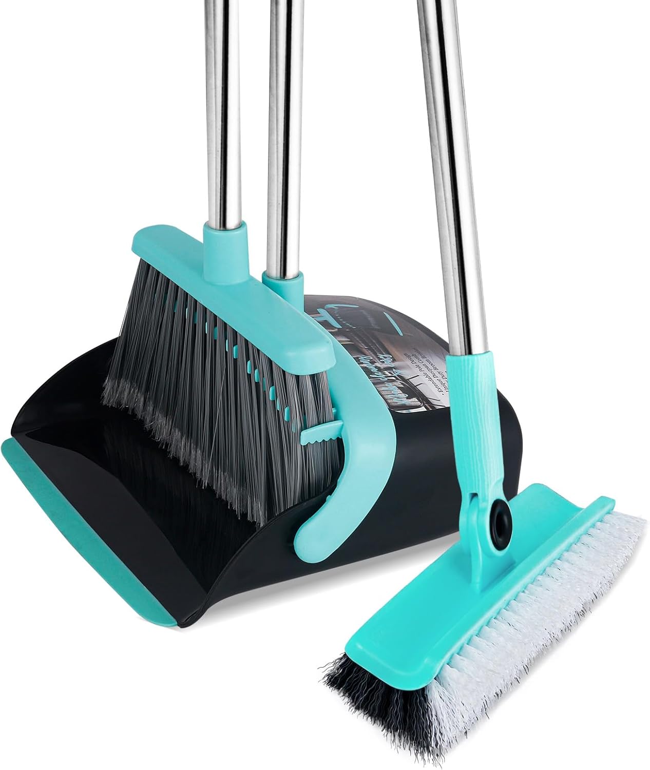 Broom with Dustpan Combo Set, Floor Scrub Brush,Self-Cleaning with Dustpan Teeth,for Indoor Outdoor,Smooth Floors,Bathroom Kitchen (Black) Broom with Dustpan Combo Set, Floor Scrub Brush,Self-Cleaning with Dustpan Teeth,for Indoor Outdoor,Smooth Floors,Bathroom Kitchen (Black)