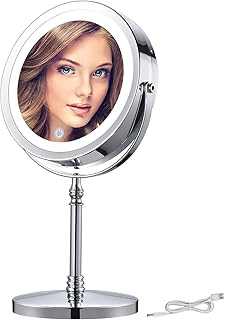 BRIGHTINWD 7X Makeup Mirror with Lights, Rechargeable Magnifying Lighted Makeup Mirror, 7 Inch Brightness Adjustable Doubl...