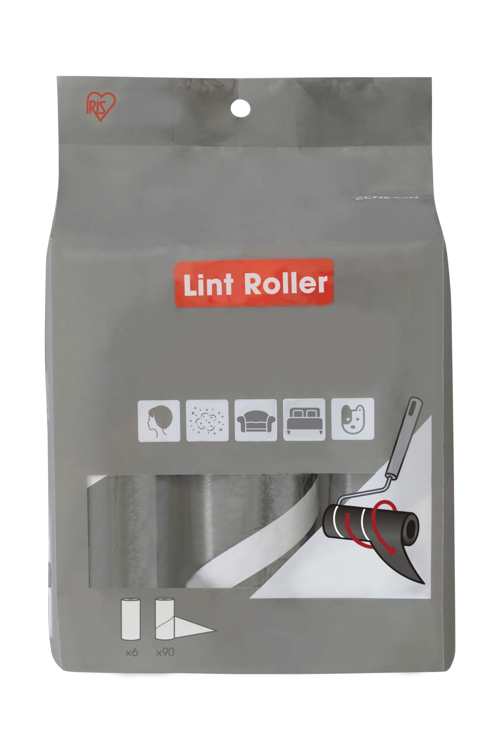 Iris Ohyama, Set of 6 refills of 90 black sheets, for CCNB-RN adhesive roll special for lint and animal hairs, clothes, curtains, sofas - Handy Lint Roller CCNS-6RN - Black