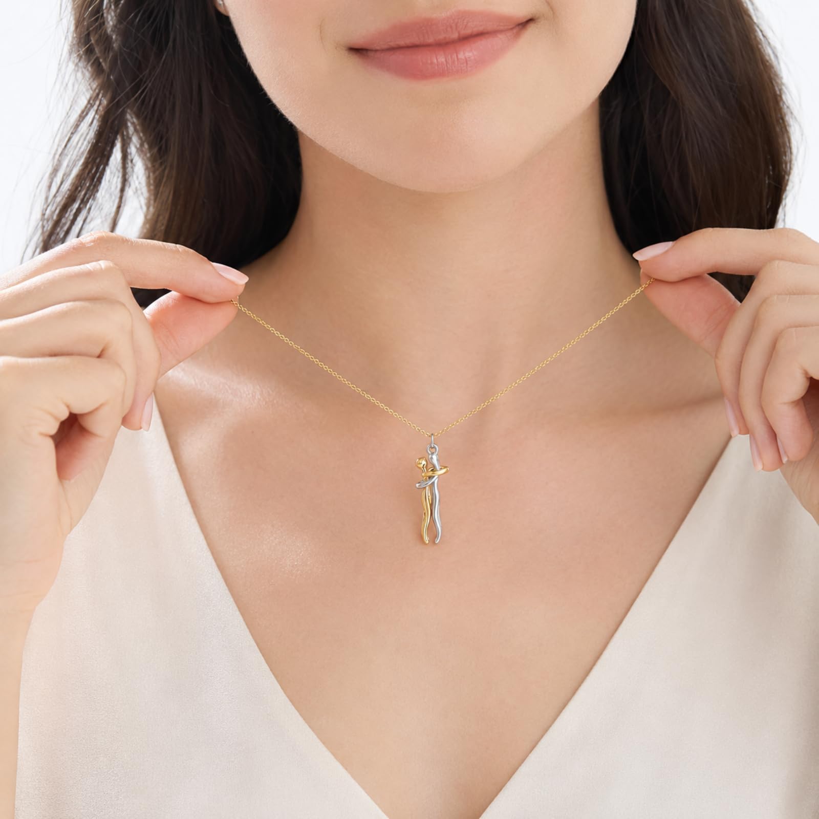 Umarmung Paar Halsketten aus 925 Sterling Silber Liebeselement Partnerkette mit Umarmungsanhänger für Damen und Herren als Geschenk