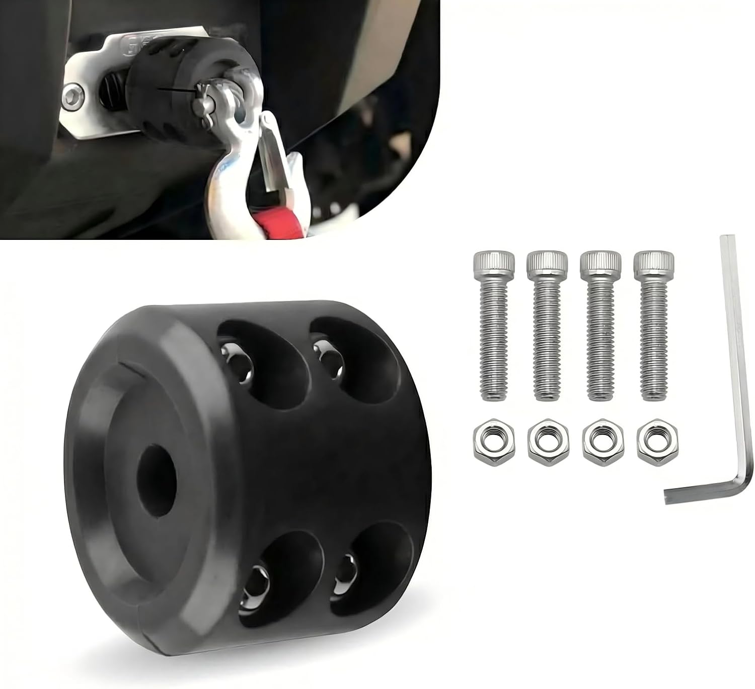 Rubber Winch Cable Hook Stopper, Rope Bump Shock Saver Winch Dampener, with Stainless Steel Fasteners & Allen Wrench, Universal for ATV UTV Truck SUV (Black)