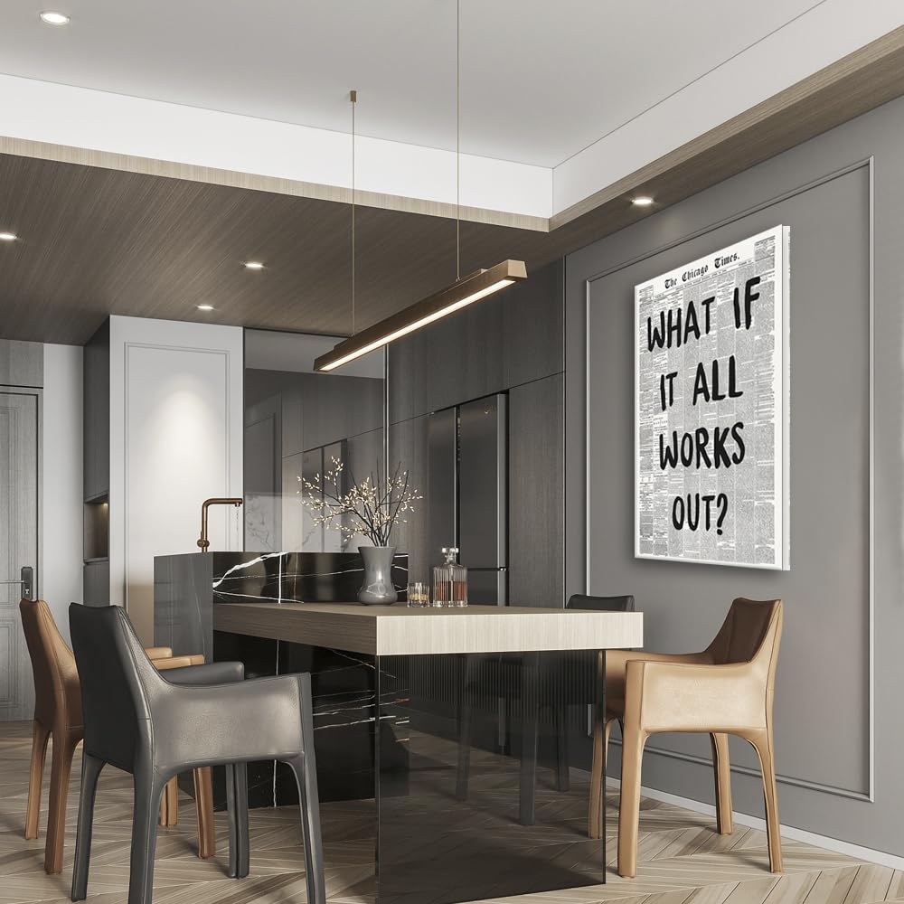 SRuntoo Poster Artistico Con Scritta Ispirazionale 'What If It All Works Out' - Stile Giornale Vintage