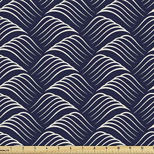 Ambesonne Geometric Cloth by The Yard, Classic Ocean Waves Design with Swirled Ripples Ancestral Ornate Nautical, Ornamental Cloth for Upholstery and Dwelling Accents, 1 Yard, Blue Cream