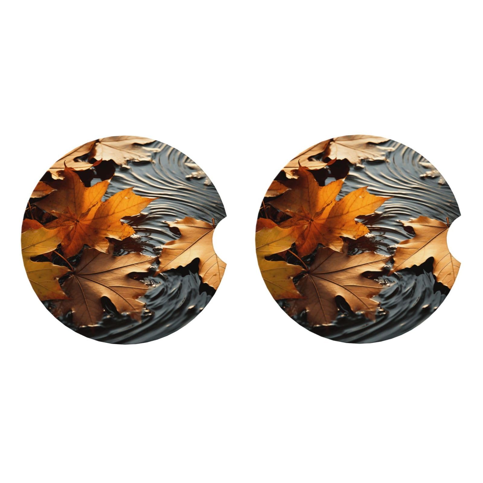 Ceramic Coasters for Drinks White Drink Coasters with Metal Holder Fall Leaves Ceramic Coaster Set of 2 Tabletop Protection Mat for Home Decor