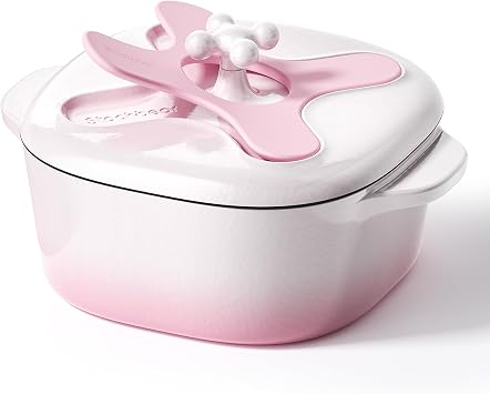 5 Quart Enameled Cast Iron Dutch Oven Pot with Lid Premium Durability & Oven Safe Heavy Duty Cookware Perfect for Bread Baking, Stews, Braising & Roasting Cream Pink White