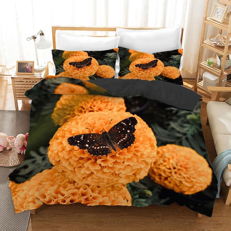 Housse de Couette 90x190 Papillons Orange avec sa Taie 65x65 pour Lit Enfant en Microfibre