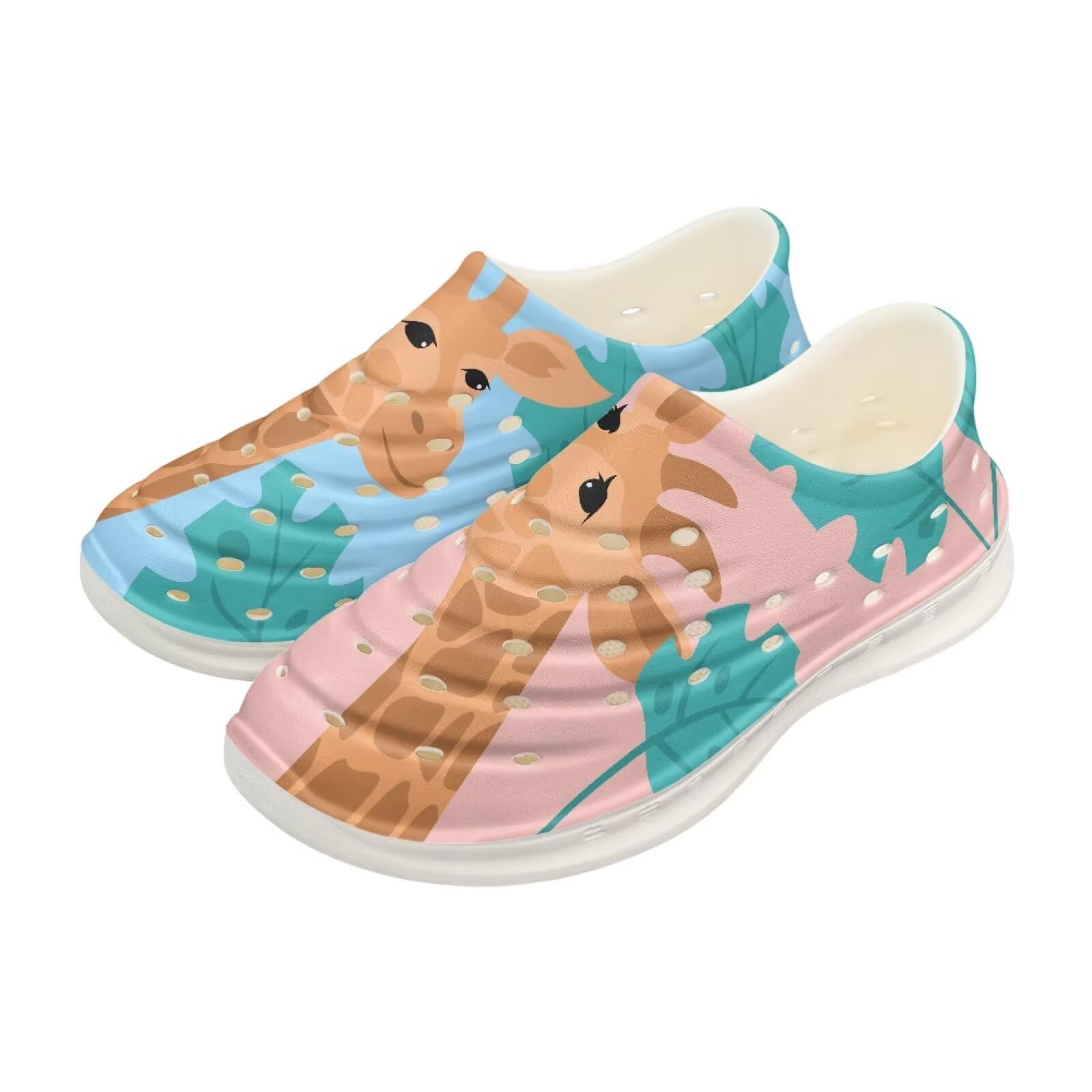 Watdotory Boys Girls Water Shoes Kids Blue Pink Giraffe Print Quick Dry Barefoot for Beach Swimming Pool