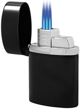 T3 Triple Torch Lighter 3 Wind-Resistant Jet Flames, Extra Large Fuel Tank, Free-Standing Design, Engravable All-Metal Body Black