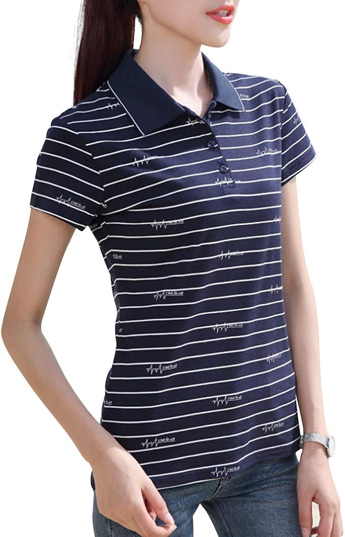 Amazon Kukaki クカキ ポロシャツ レディース 半袖 ボーダー スリム かわいい 細身 ゴルフシャツ 綿 開襟 バトミントン テニス ポロ スポーツ シャツ ストレッチ 夏 秋 白 ピンク 紺 ポロシャツ 通販