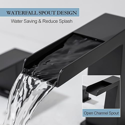 Miniatura 3 de Grifo de lavabo de baño de 8 pulgadas, grifo de lavabo de cascada para fregadero de 3 agujeros, 2 manijas, grifo de fregadero de tocador, montaje en