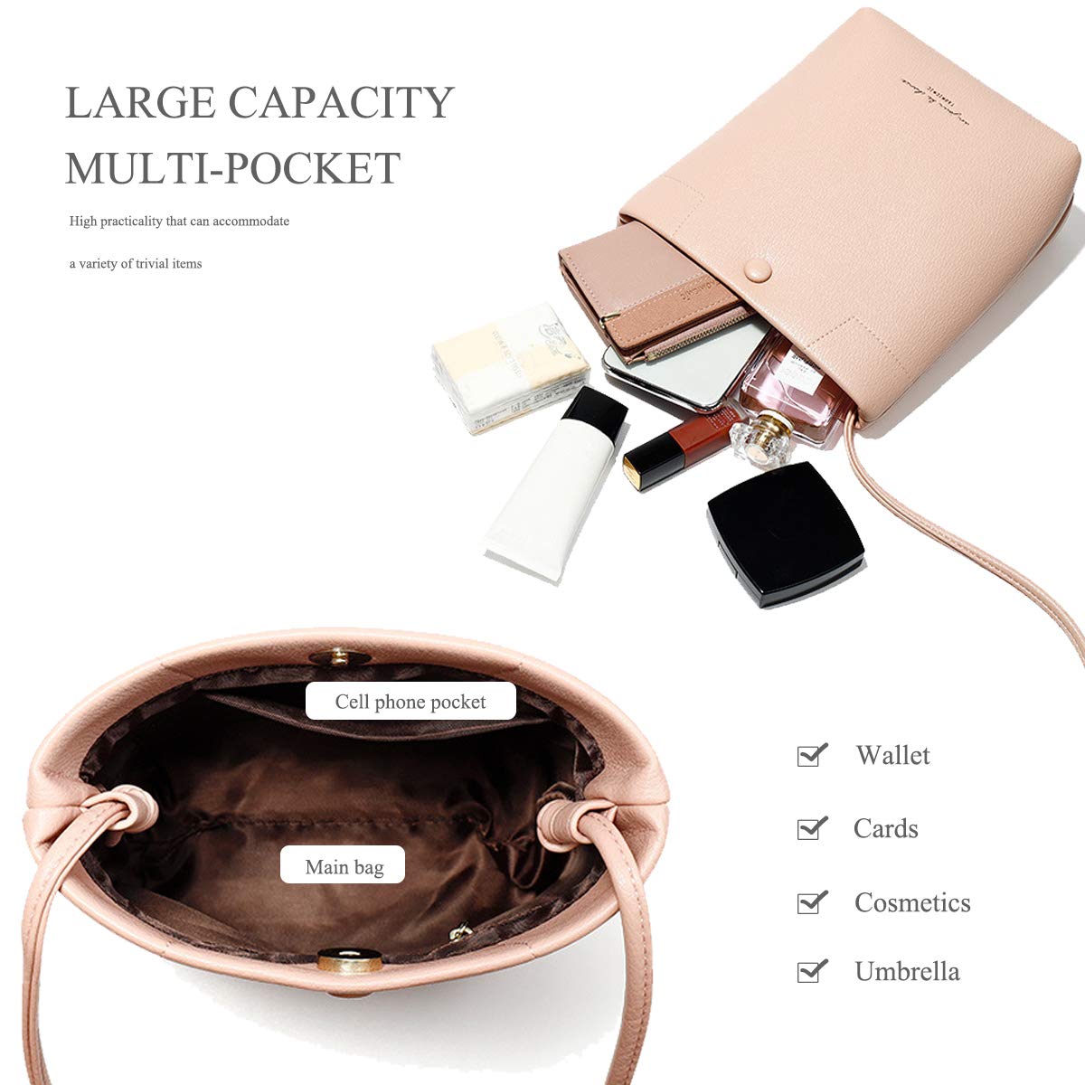 ADITAM Damen Handtaschen Bucket Bag Exquisite Mädchen Tasche Mode Stil Reißverschluss Umhängetasche Umhängetasche für Ladys Buckle Handtaschen PU Leder Praktisch Double the Comfort