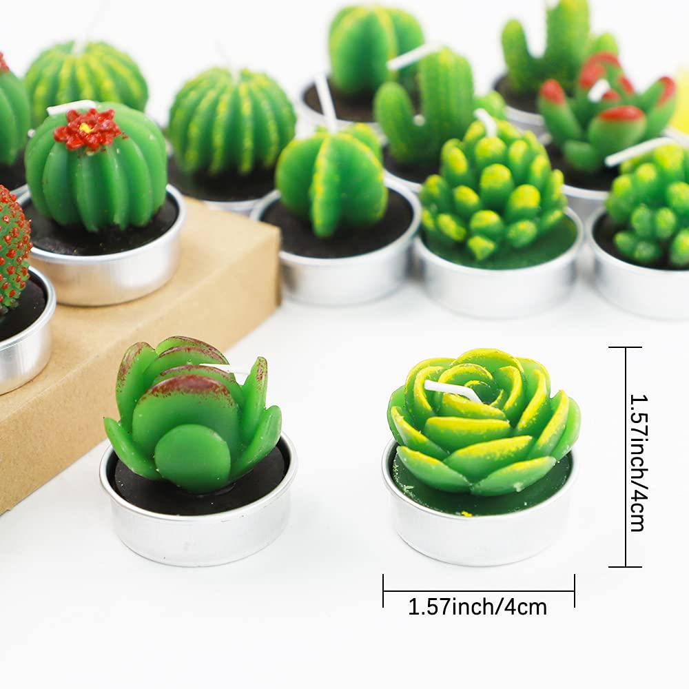 Juego de Velas de té de Cactus, Hechas a Mano, delicadas Velas de Cactus suculentas, Plantas suculentas Artificiales para Fiestas, Festivales, cumpleaños, decoración del hogar (24 Piezas)