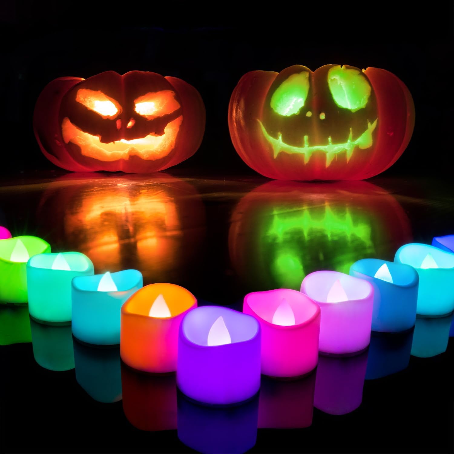 Homemory Colored Tealight Candles, 7 Color Changing LED Tea Lights, Battery Operated LED Colored Fake Candles, Set of 24, 1.4 D x 1.25 H [White Base]