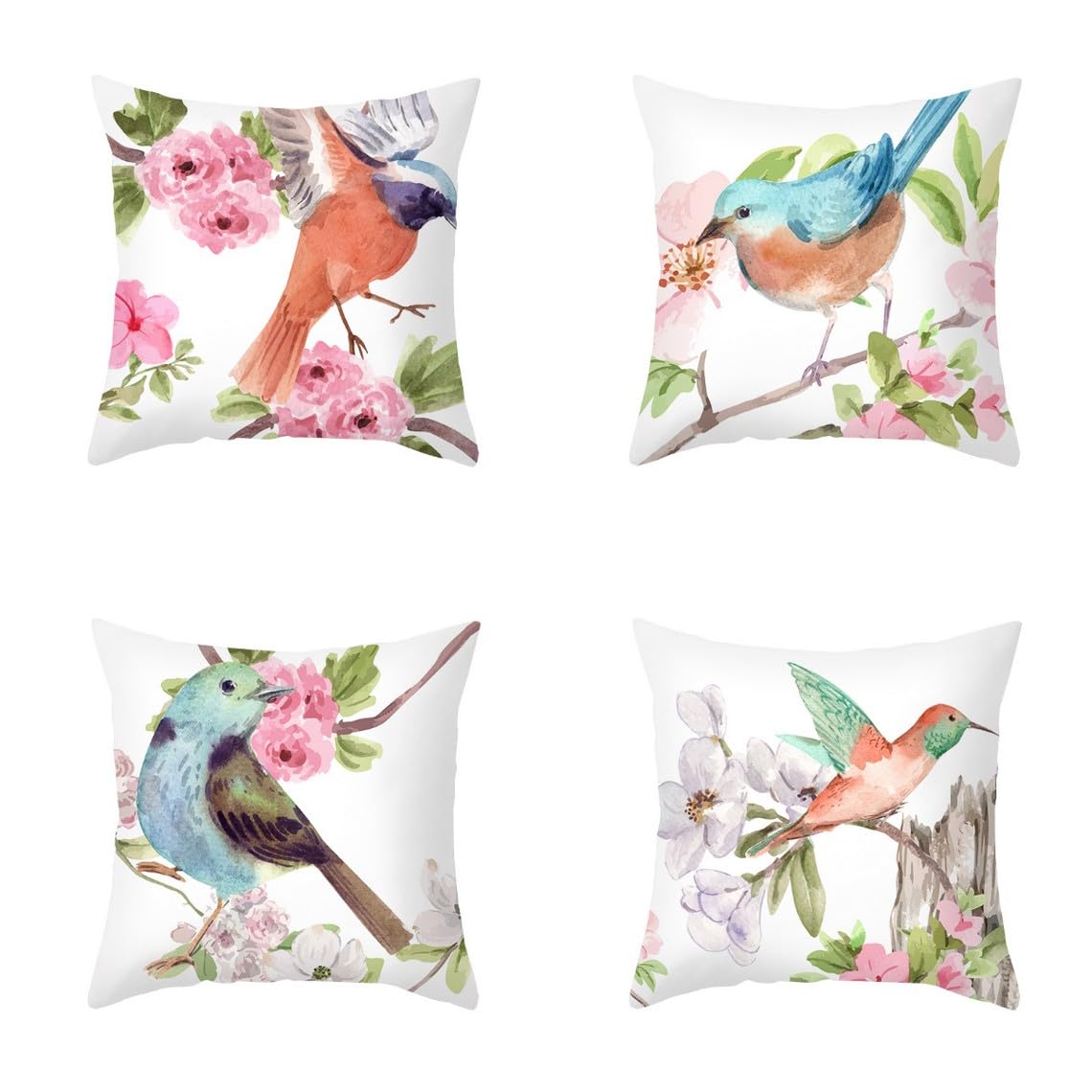Chenlane Silk Pillow Coversmodern Cushion Throw Flower And Bird Art Painting, Knit Couch Elegant Private Customisation 40x40 cm, 4Pcs