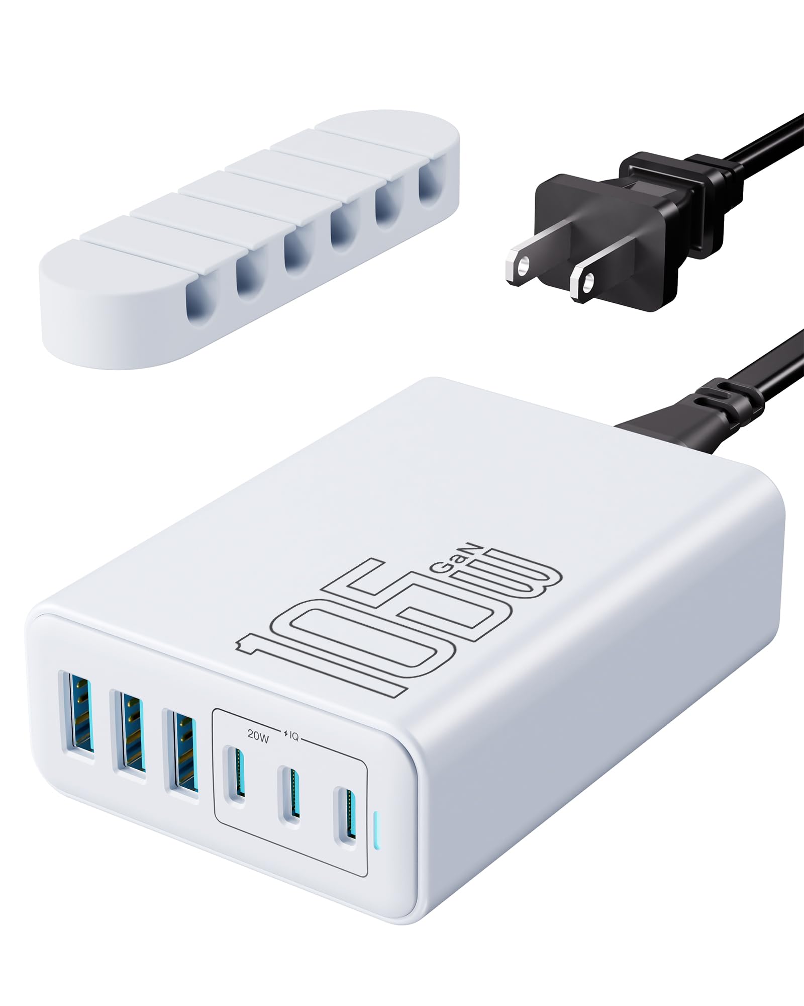 105W USB C Fast Charger 6-Port Desktop GaN USB Charging Station Hub USB C Charger Block Wall Charger