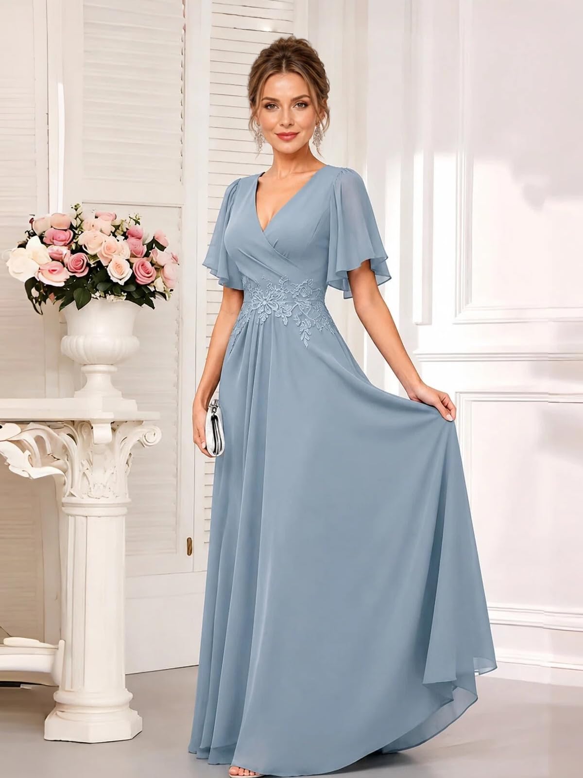 Brautmutterkleider aus Chiffon A-Linie Spitzenapplikationen Elegantes formelles Abendkleid