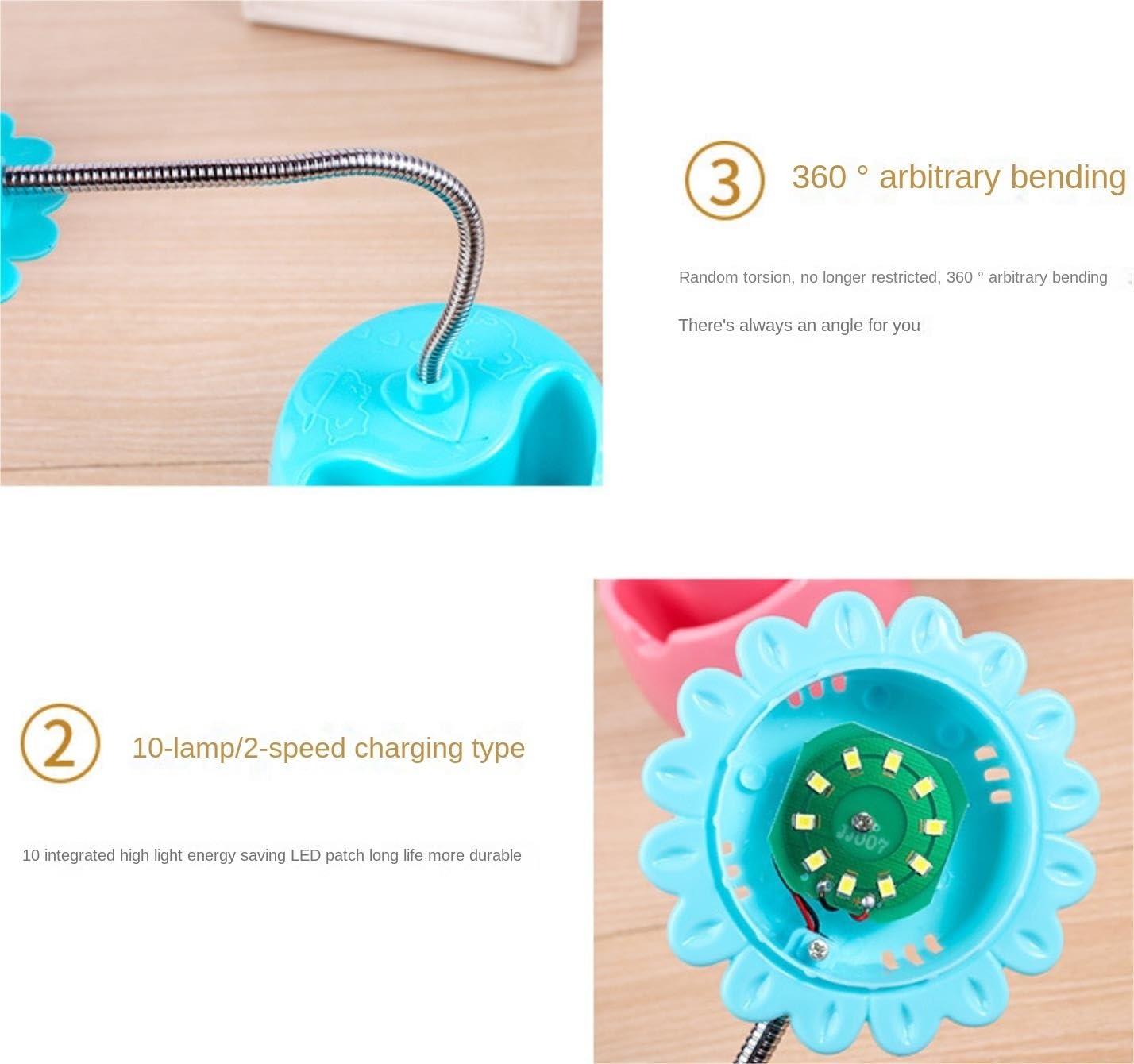 Lampara Escritorio para Oficina Lámpara De Escritorio con Girasol, Carga USB, Protección For Los Ojos, Flexible Moderno Flexo Escritorio(Pink)