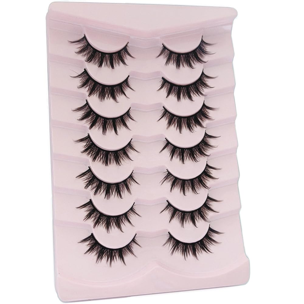 Manga Wimpern, Fluffy Katzenauge Falsche Wimpern Natürlich Look lauschiges Volumen Strip Lashes Handgemacht Faux Mink lashes Fake Eyelashes 7 Paar (LB100)
