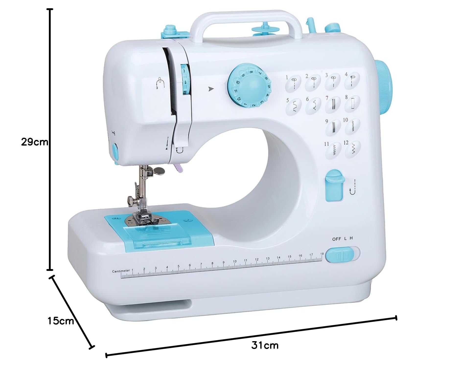 Mini macchina da cucire per principianti, 12 punti, per uso domestico, macchina da cucire multifunzione a doppio filo per bambini, alimentata a corrente e batteria, con luce LED (Blu)