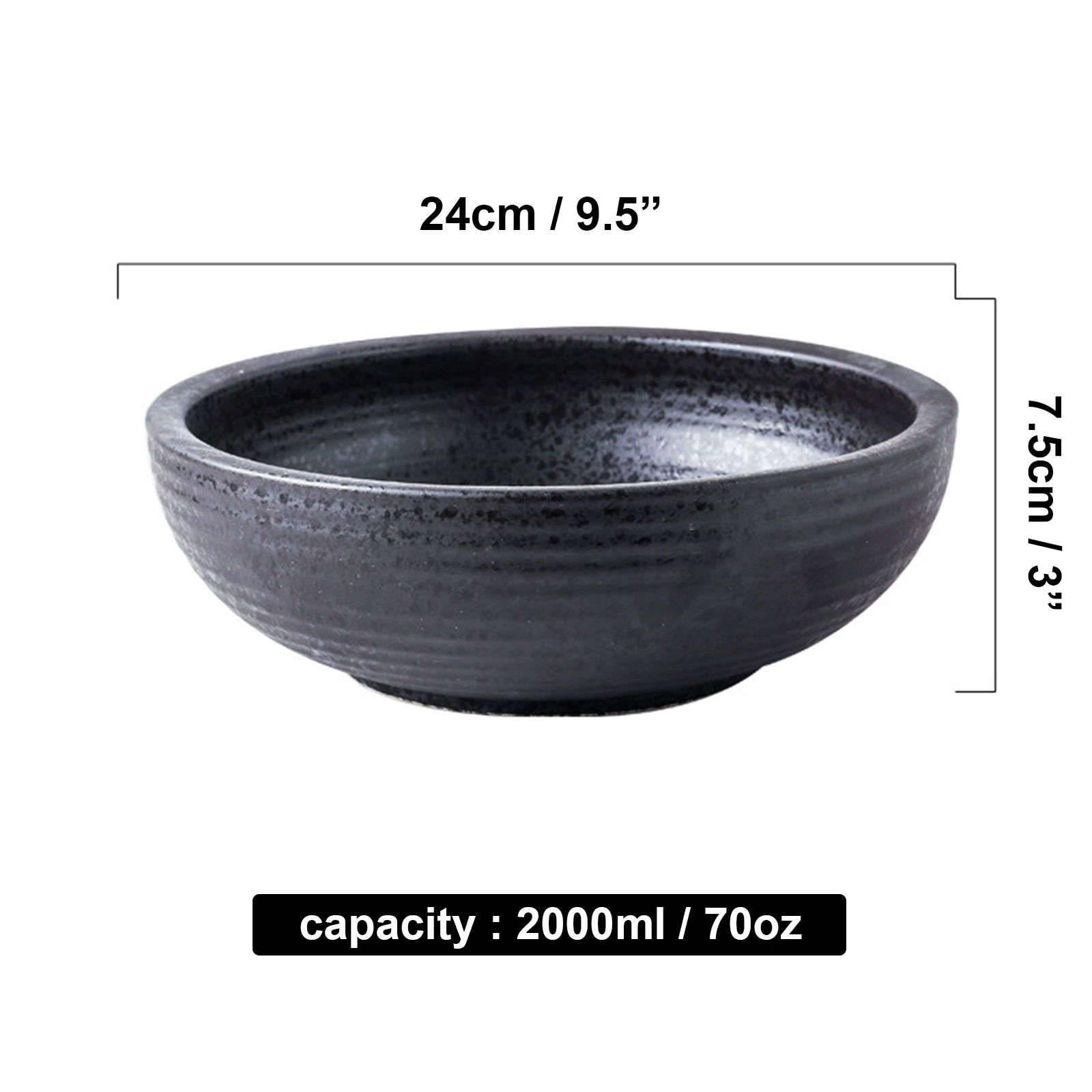 Nudelsalatschüssel aus Keramikporzellan, große Servierschüssel, 24 cm, extra große Salatschüssel, große Suppenschüssel, groß, 2000 ml, schwarz