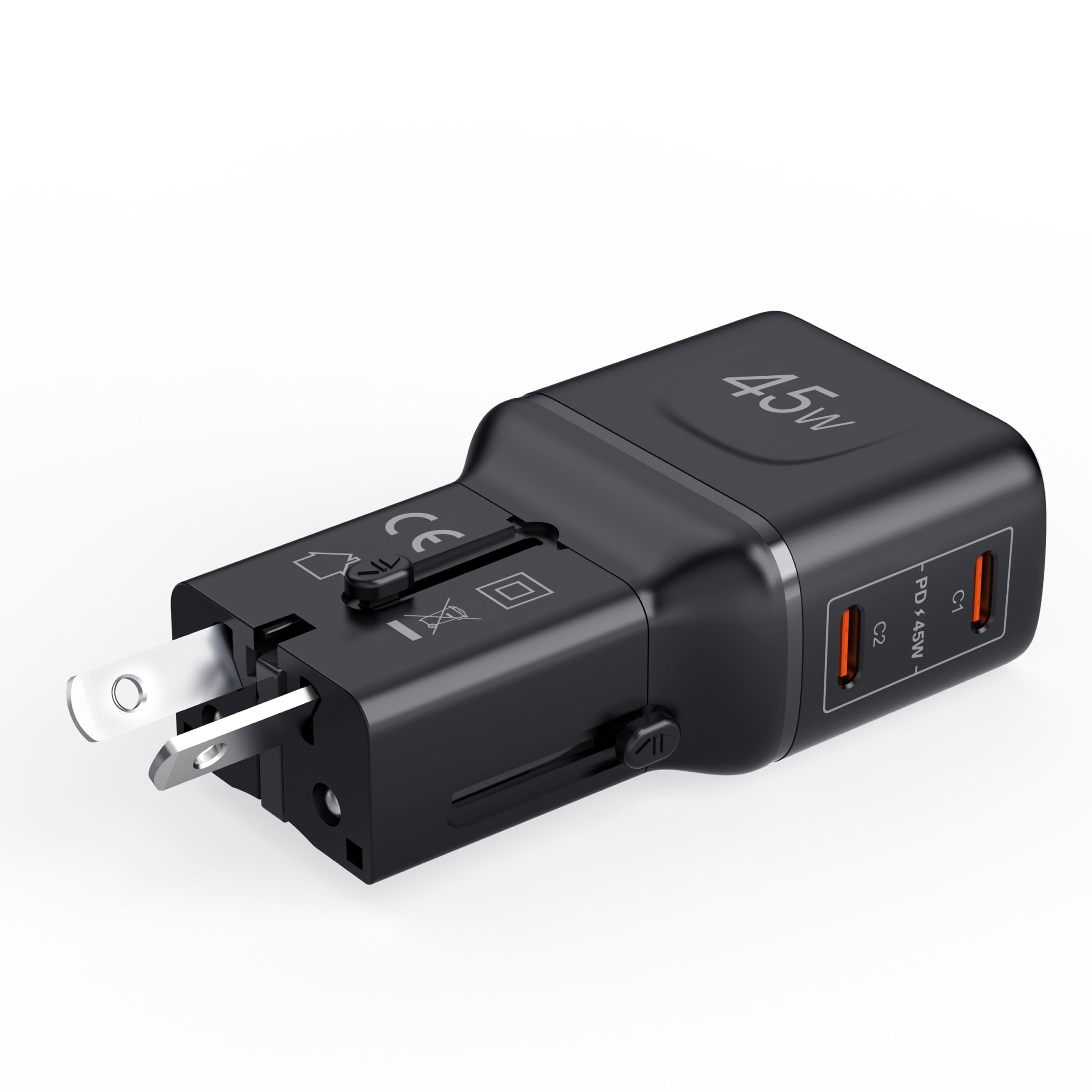 Celly – Adattatore da Viaggio Universale 45W con Doppia Porta USB-C, Compatibile 150+ Paesi, Ricarica Rapida, Design Slim e Sicuro