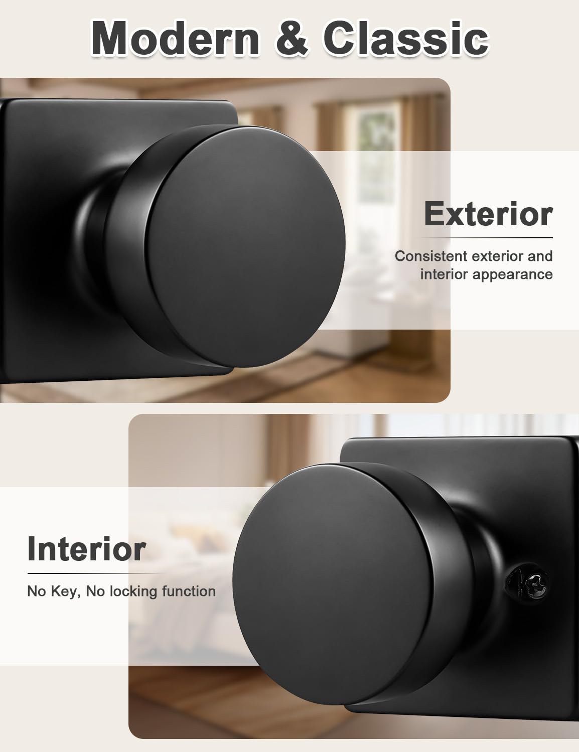 Matte Black Passage Door Knobs - 6 Pack -5