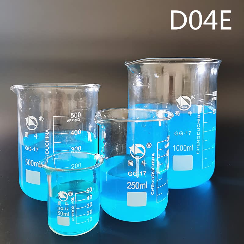 Todos los tamaños 1 Juego de Vaso de precipitados de Vidrio de borosilicato de Laboratorio Resistente al Calor Taza de medición Escalada de Equipo de Laboratorio (Size : D04E)