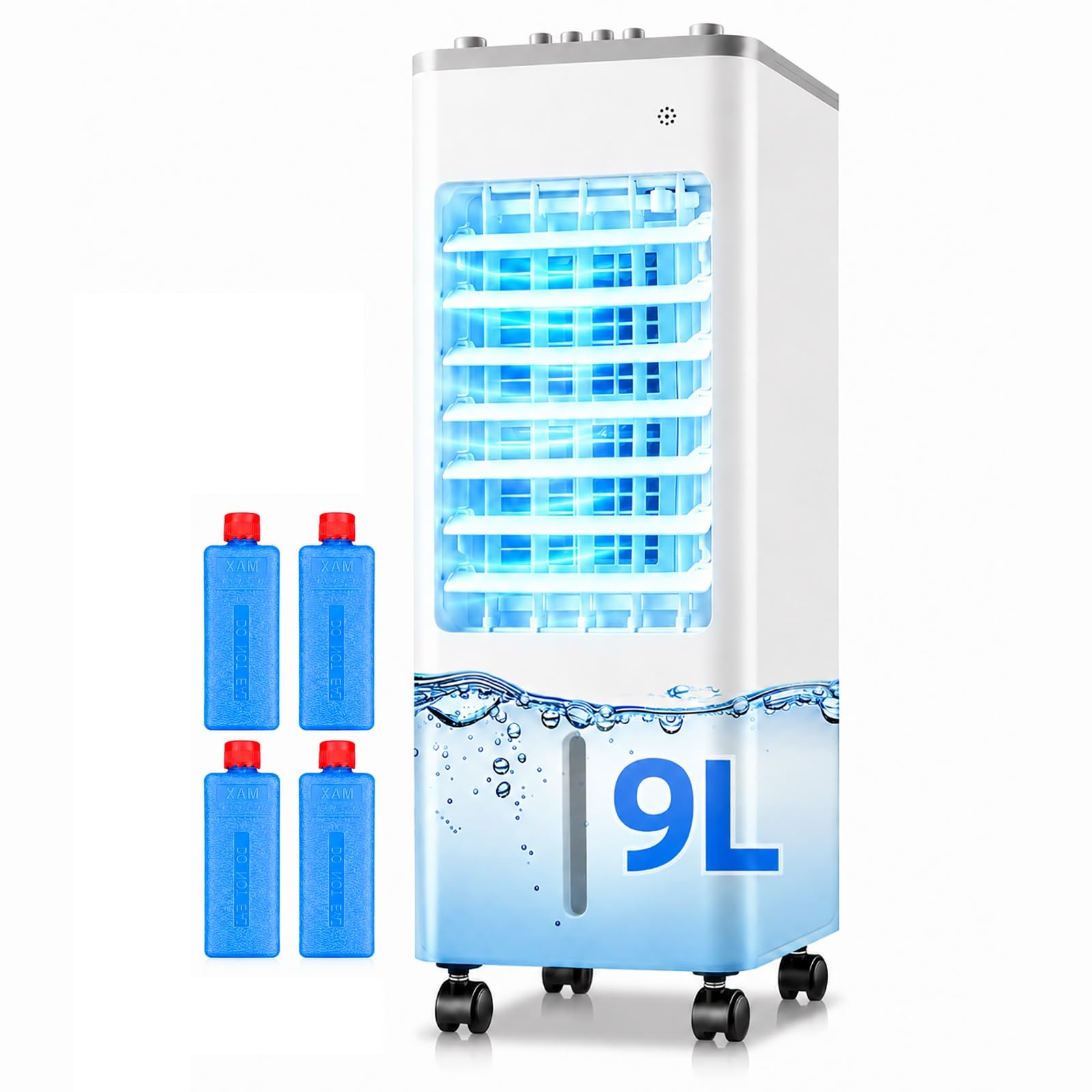 Enfriador de Aire, Climatizador Evaporativo Portátil | Oscilación 120°, 3 Velocidades, 75W, con depósito de 9 L, para Hogar, Oficina, Dormitorio(White)