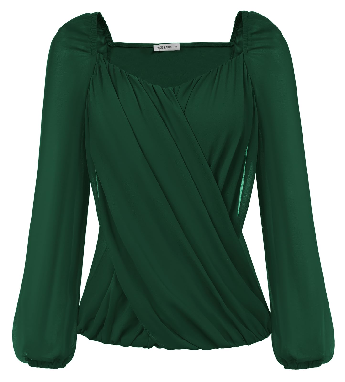 GRACE KARINWomen's Lantern Long Sleeve Tops 2024 Casual Loose Chiffon Shirts Criss Cross Ruffle Pleated Blouses